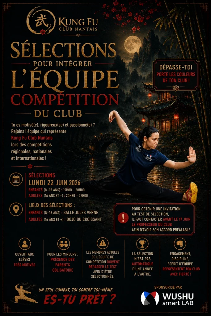 Affiche des sélections Parcours Performance du Kung Fu Club Nantais — lundi 22 juin 2026 à Nantes