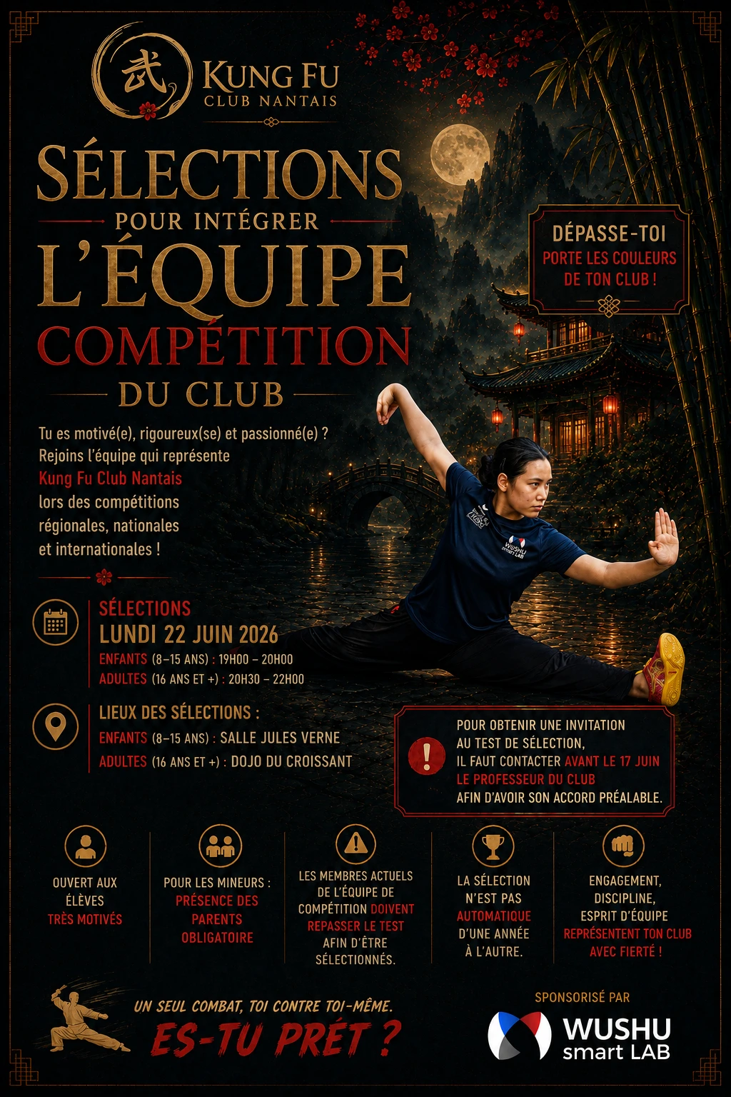 Affiche sélections équipe de compétition Kung Fu Club Nantais — 22 juin 2026