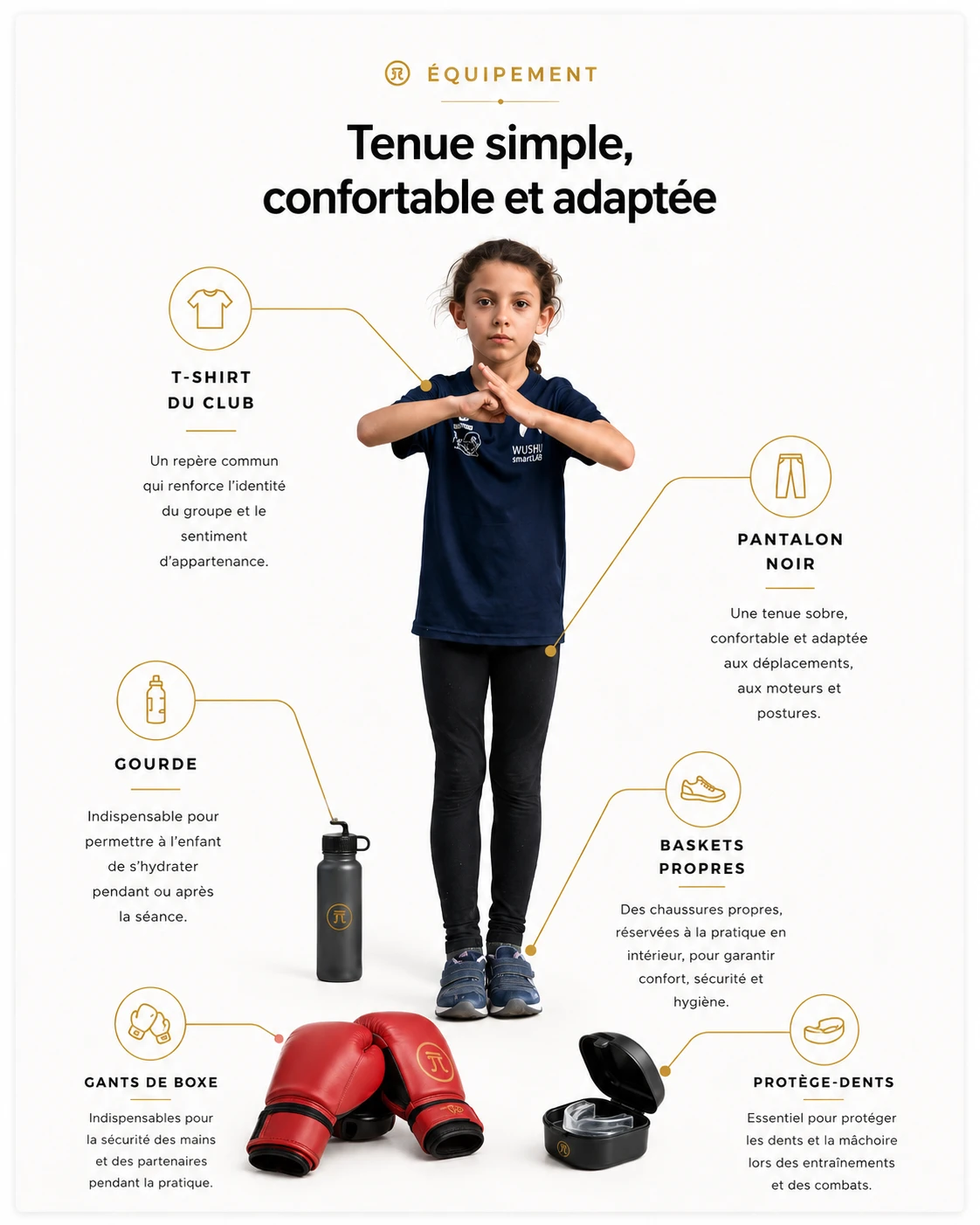 Jeune pratiquante en tenue du Kung Fu Club Nantais, avec l'équipement complet