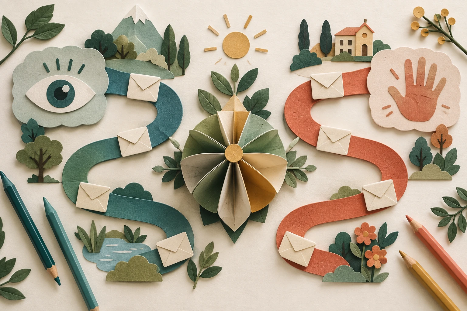 Un atelier pour suivre les messages — illustration en papier découpé.